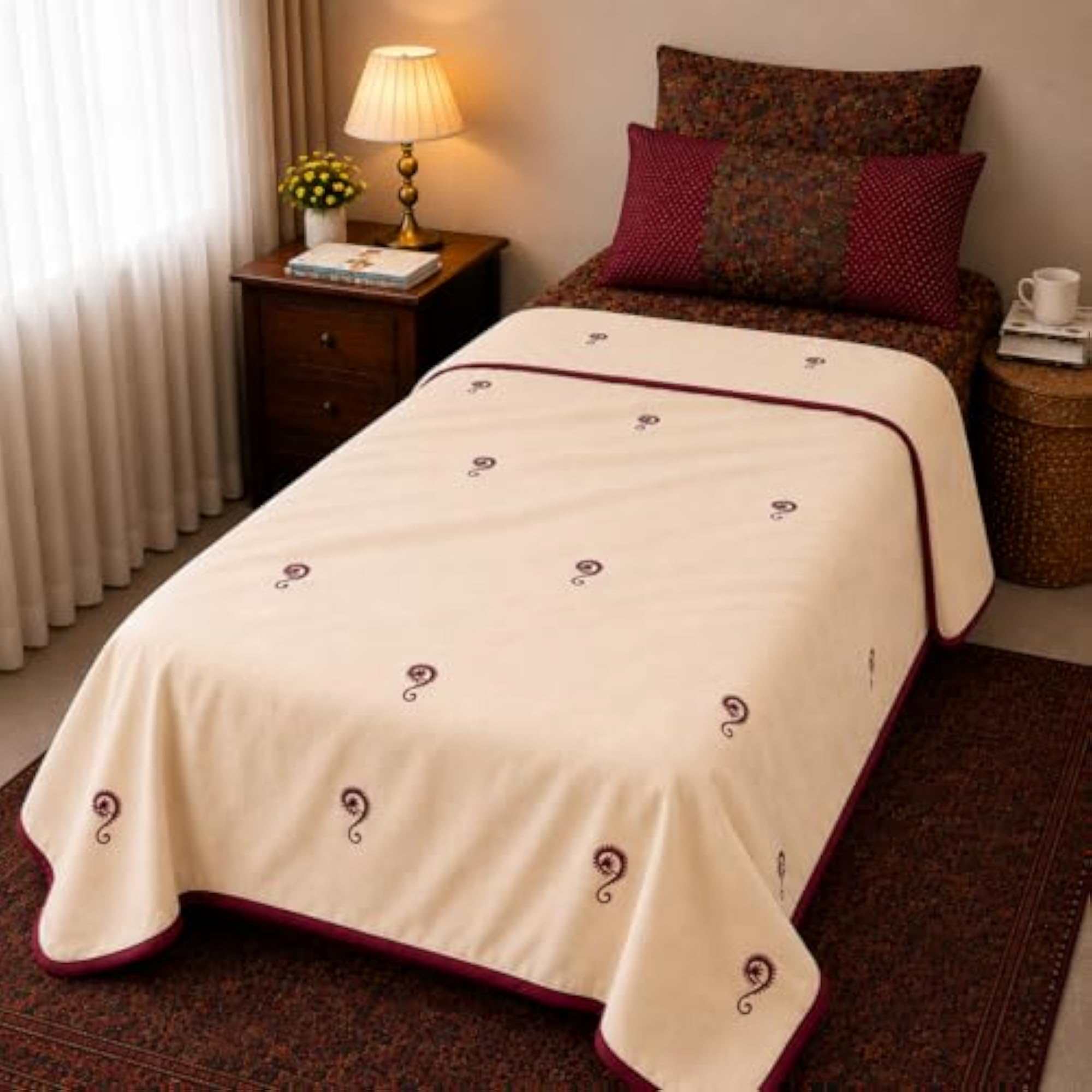 Summer Dohar Single Layer Pure Cotton Set, Paisley Embroidered